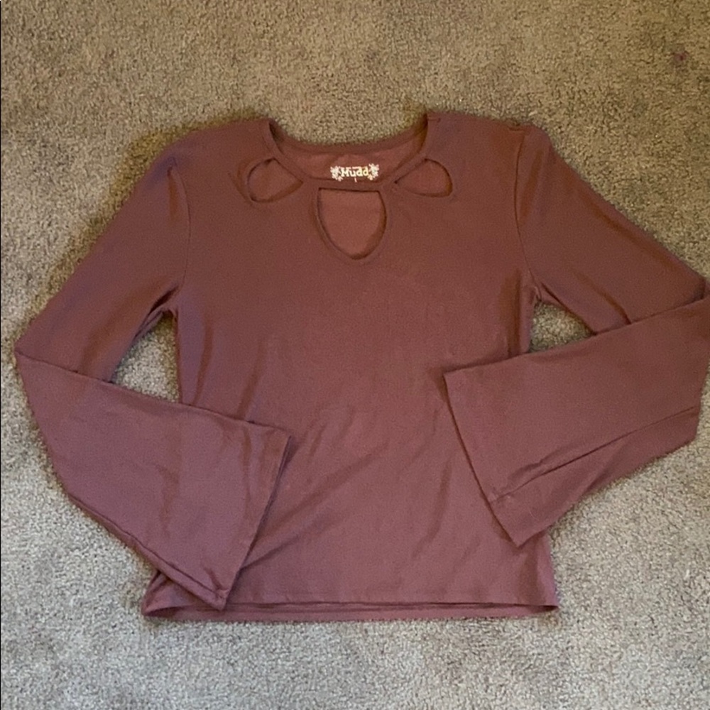 Mauve SHIRT w/neck detail and wide sleeves